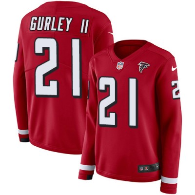 Nike Atlanta Falcons #21 Todd Gurley II Red Team Color Women's Stitched NFL Limited Therma Long Sleeve Jersey
